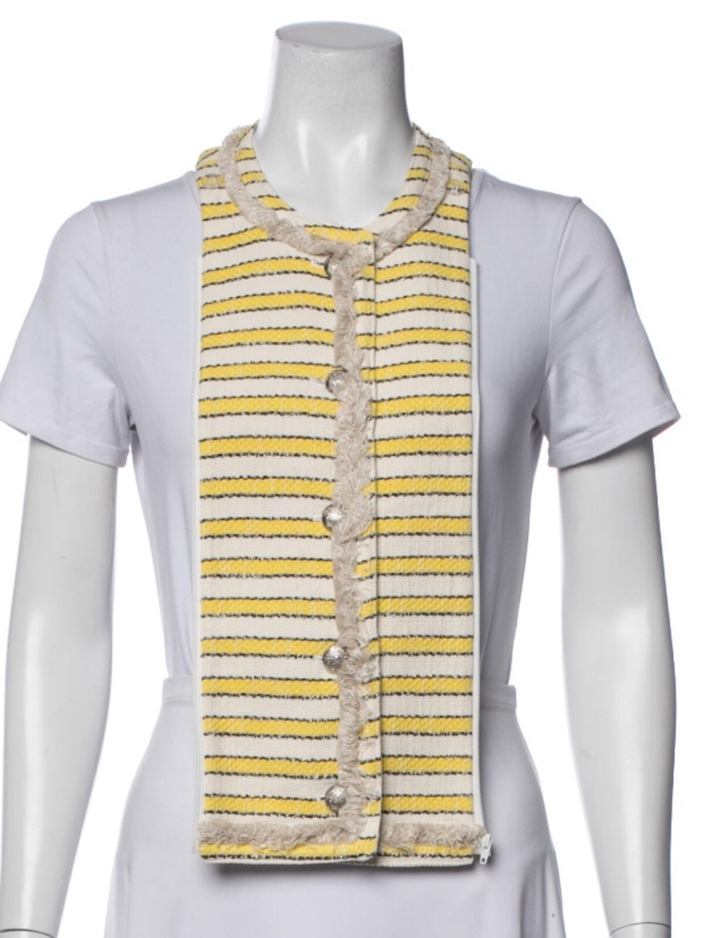 $248 Veronica Beard Talie yellow Stripe Tweed silver fringe Dickey Jacket insert